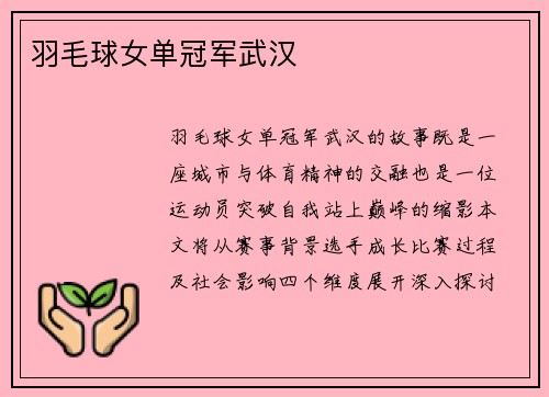 羽毛球女单冠军武汉